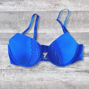 Aerie Lindsey Underwire Bra 34C Lightly Padded Royal Blue Knit Lace Overlay